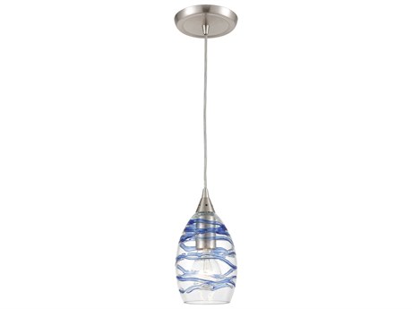 Elk Home Vines 1-Light Satin Nickel Blue Glass Mini Pendant