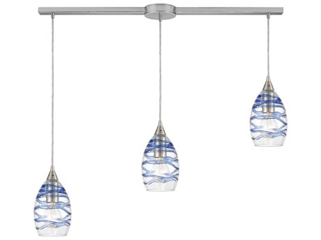 Elk Home Vines 3-Light Satin Nickel Blue Glass Island Pendant