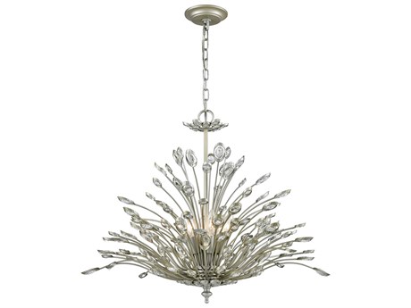 Elk Home Mullica 6-Light Aged Silver Clear Crystal Candelabra Chandelier