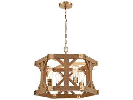Elk Home Structure 4-Light Satin Brass Oak Wood Chandelier