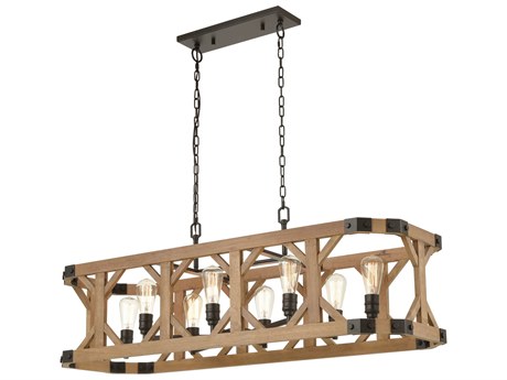 Elk Home Structure 8-Light Oil Rubbed Bronze Natural Wood Geometric Island Pendant