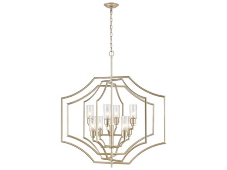Elk Home Cheswick 8-Light Aged Silver Glass Candelabra Cylinder Tiered Chandelier