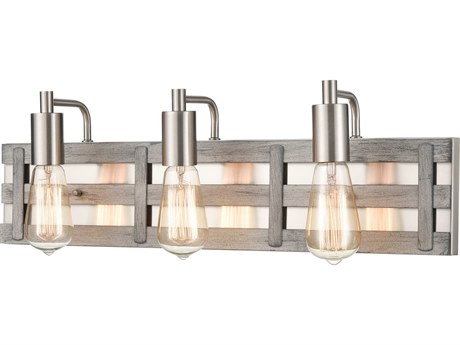 Elk Home Brigantine 3-Light Weathered Driftwood Satin Nickel Vanity Light