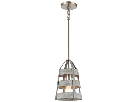 Elk Home Brigantine 1-Light Weathered Driftwood Satin Nickel Mini Pendant