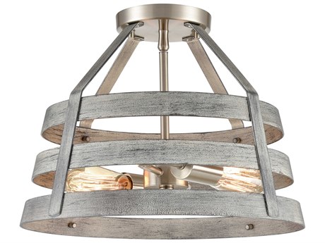 Elk Home Brigantine 2-Light Weathered Driftwood Satin Nickel Empire Semi Flush Mount