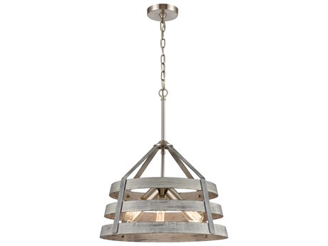 Elk Home Brigantine 3-Light Weathered Driftwood Satin Nickel Gray Empire Pendant