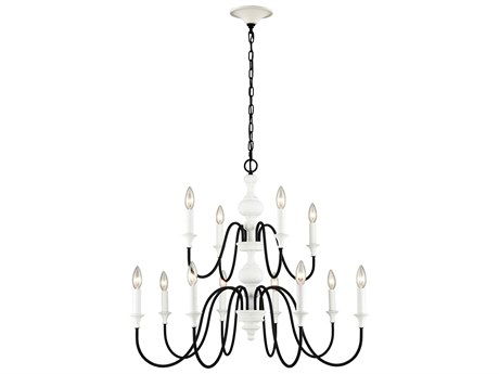Elk Home Val De Loire 12-Light White Black Candelabra Tiered Chandelier