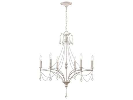 Elk Home French Parlor 6-Light Vintage White Crystal Glass Candelabra Chandelier