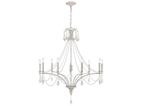 Elk Home French Parlor 9-Light Vintage White Crystal Glass Candelabra Chandelier