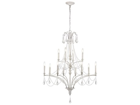 Elk Home French Parlor 12-Light Vintage White Crystal Glass Candelabra Chandelier
