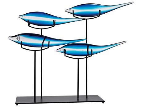 Elk Home Tultui Ice Small 22" Blue Glass & Metal Table Art
