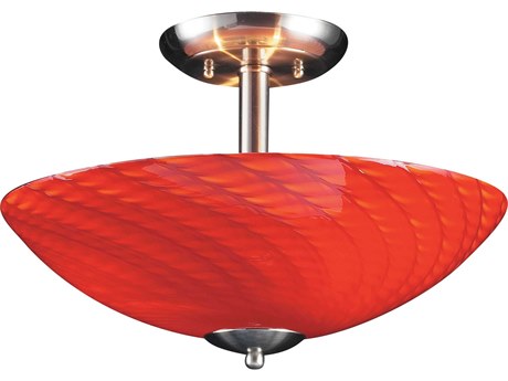 Elk Home Arco Baleno 3-Light Satin Nickel Red Bowl Semi Flush Mount