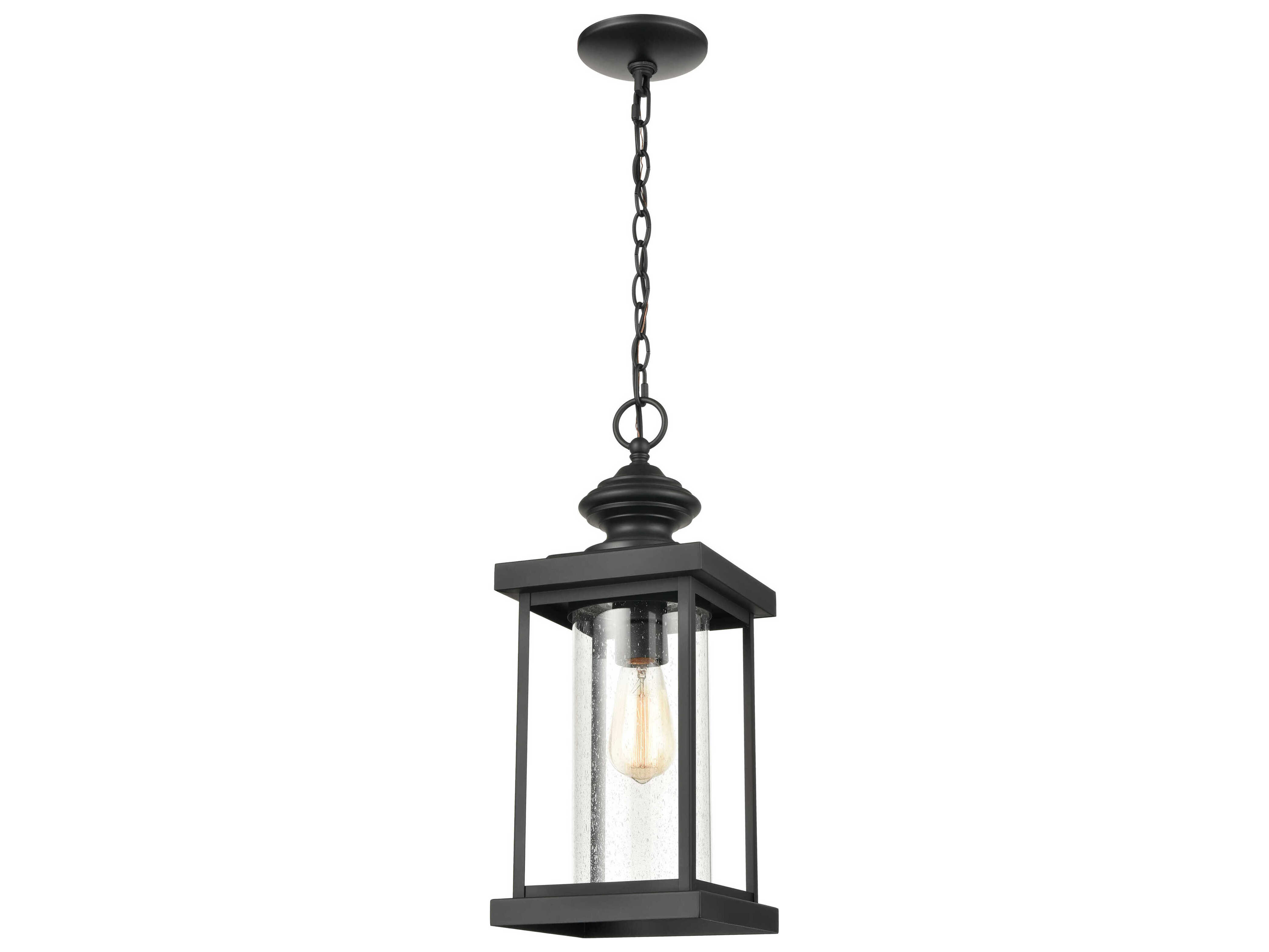 Elk Home Minersville Matte Black 1 - Light Glass Outdoor Hanging Light ...