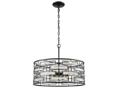 Elk Home Lineo 6-Light Matte Black Crystal Drum Pendant