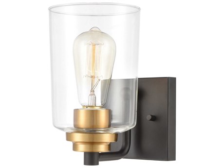 Elk Home Robins 1-Light Matte Black Brushed Brass Clear Glass Wall Sconce