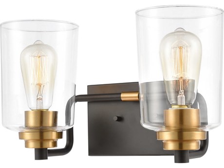 Elk Home Robins 2-Light Matte Black Brushed Brass Clear Glass Vanity Light