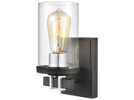 Elk Home Holdfast 1-Light Charcoal Polished Chrome Black Glass Wall Sconce