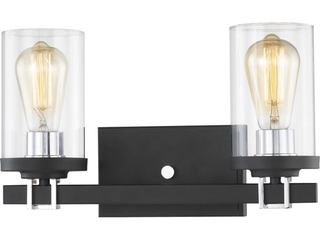 Elk Home Holdfast 2-Light Charcoal Polished Chrome Black Glass Vanity Light