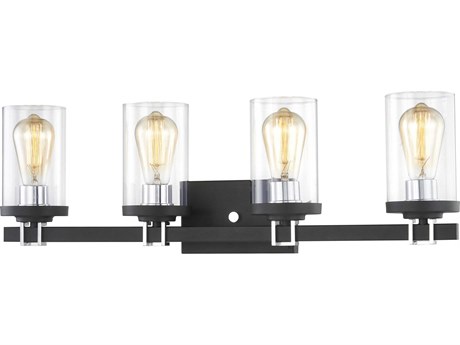 Elk Home Holdfast 4-Light Charcoal Polished Chrome Black Glass Vanity Light
