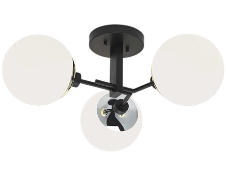 Elk Home Triple Play 3-Light Matte Black Polished Nickel Opal Globe Semi Flush Mount