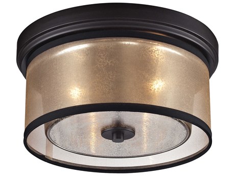 Elk Home Diffusion 2-Light Oil Rubbed Bronze Glass Drum Flush Mount
