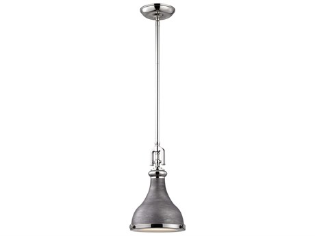 Elk Home Rutherford 1-Light Polished Nickel & Weathered Zinc Gray Glass Bell Linear Pendant
