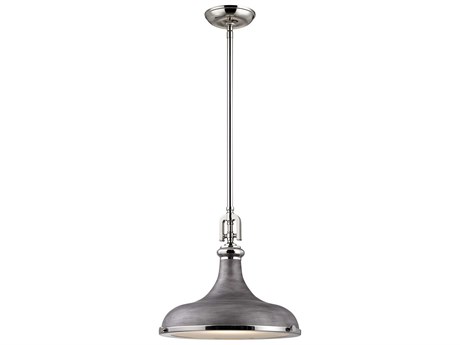 Elk Home Rutherford 1-Light Polished Nickel & Weathered Zinc Gray Glass Bowl Linear Pendant