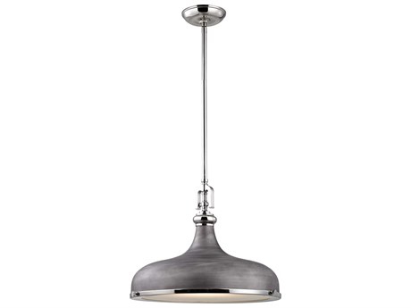 Elk Home Rutherford 1-Light Polished Nickel & Weathered Zinc Gray Glass Bowl Linear Pendant