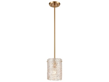 Elk Home Chiseled Ice 1-Light Satin Brass Glass Cylinder Linear Mini Pendant