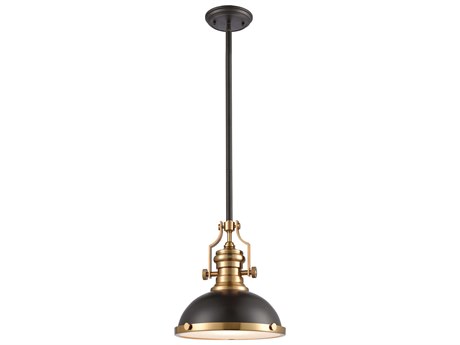 Elk Home Chadwick 1-Light Oil Rubbed Bronze Satin Brass White Glass Bowl Pendant