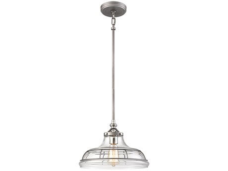 Elk Home 1-Light Weathered Zinc Polished Nickel Glass Bell Pendant