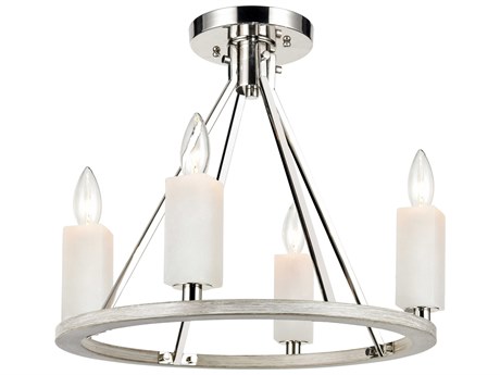 Elk Home White Stone 4-Light Polished Nickel Sunbleached Oak Semi Flush Mount