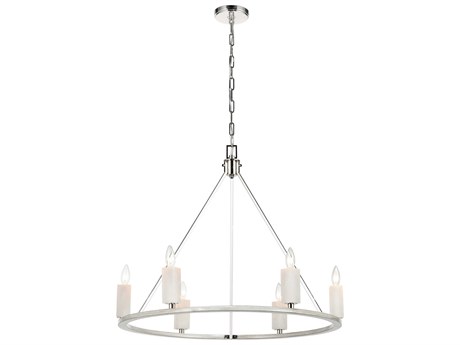 Elk Home White Stone 6-Light Polished Nickel Sunbleached Oak Candelabra Round Chandelier