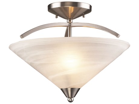 Elk Home Elysburg 2-Light Satin Nickel Glass Bowl Semi Flush Mount