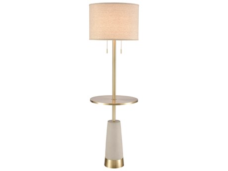 Elk Home Below the Surface Polished Concrete Antique Brass Light Gray Linen Fabric Hardback Floor Lamp