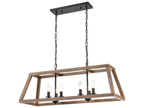 Elk Home Barrow 6-Light Birchwood Matte Black Geometric Island Pendant