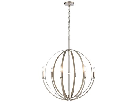Elk Home 6-Light Beechwood Satin Nickel Gray Candelabra Chandelier