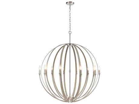 Elk Home 10-Light Beechwood Satin Nickel Gray Candelabra Chandelier