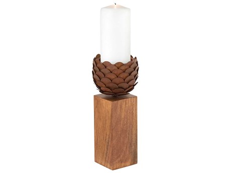 Coral Stone & Teak Wood Candle Holders