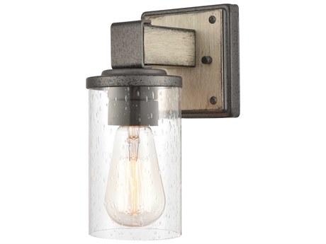 Elk Home Annenberg 1-Light Anvil Iron Distressed Antique Graywood Glass Wall Sconce