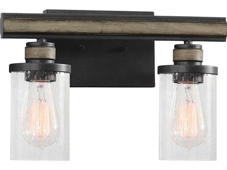 Elk Home Beaufort 2-Light Anvil Iron Distressed Antique Graywood Glass Vanity Light