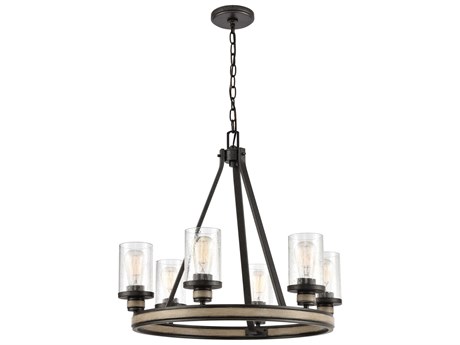 Elk Home Beaufort 6-Light Anvil Iron Distressed Antique Graywood Glass Chandelier