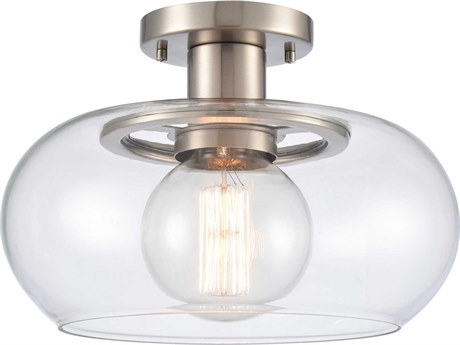 Elk Home Clement 1-Light Antique Nickel Glass Round Semi Flush Mount