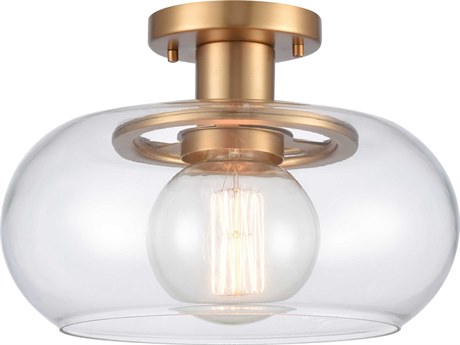 Elk Home Clement 1-Light Brushed Gold Glass Round Semi Flush Mount