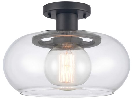 Elk Home Clement 1-Light Matte Black Glass Round Semi Flush Mount