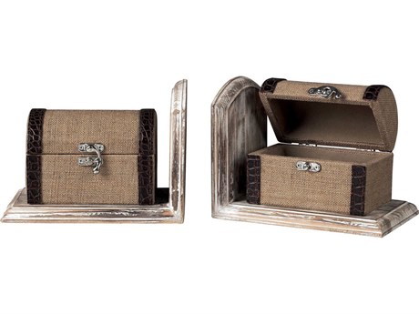 Elk Home Brown Linen Travellers Trunk Bookends Set of 2