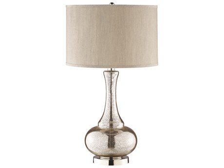 Elk Home Linore Antique Mercury Chrome Gray Faux Silk Drum Hardback Gold Glass Buffet Lamp