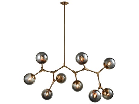 Elk Home Synapse 9-Light New Aged Brass Smoke Grey Clear Glass Globe Island Pendant