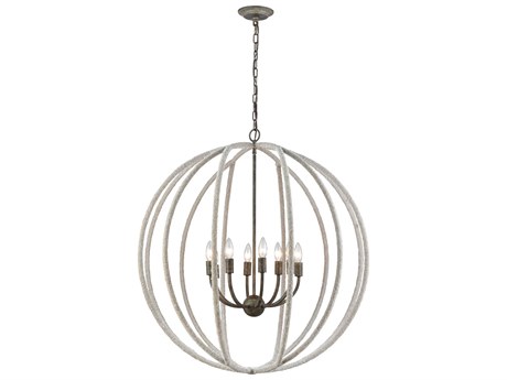 Elk Home Lasso 8-Light Grey Rope Brown Rust Candelabra Globe Chandelier