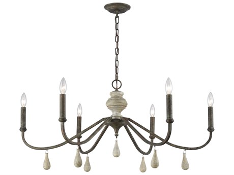 Elk Home French Connection 6-Light Malted Rust Gray Wood Brown Candelabra Chandelier